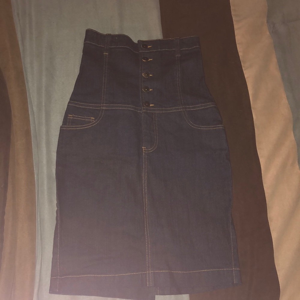 Dark Denim Midi/Pencil High Rise Skirt